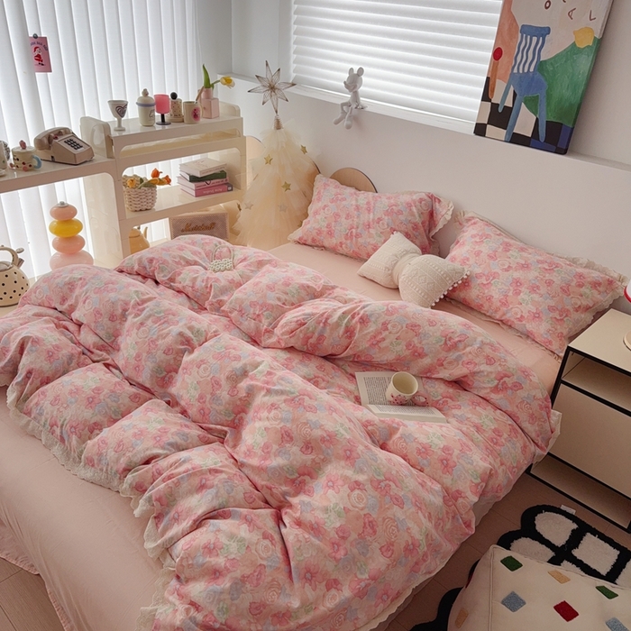 91家纺网 家纺一手货源 找家纺 于果 2025新款全棉双层纱花边款 花汀