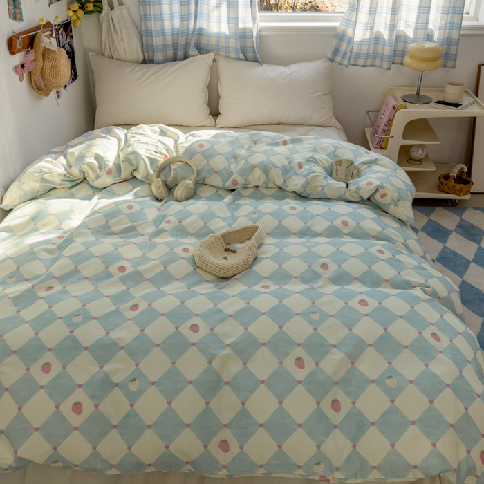 91家纺网 家纺一手货源 找家纺 塔塔家居  2025新款全棉纯棉双层纱被套单品单被套被套单件 草莓酱·蓝