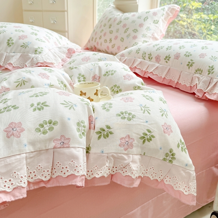 91家纺网 家纺一手货源 找家纺 晨晨家纺2025新款全棉双层花边双层纱四件套 絮语