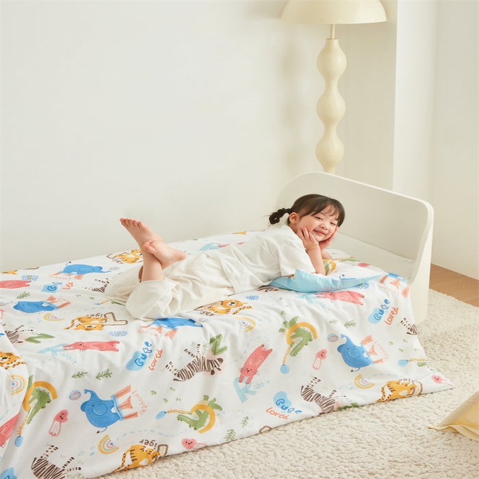91家纺网 家纺一手货源 找家纺 艾佳宝贝 2025A类儿童全棉多功能单被套可拆式夏被四季被子 动物的世界
