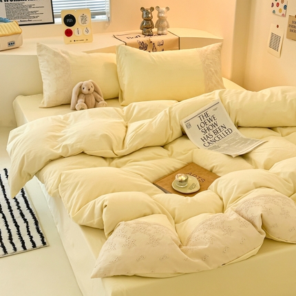 91家纺网 家纺一手货源 找家纺 （总）凯洛奇 2025新款1法式小清新蕾丝花边水洗棉四件套-风格一【提供买家秀】