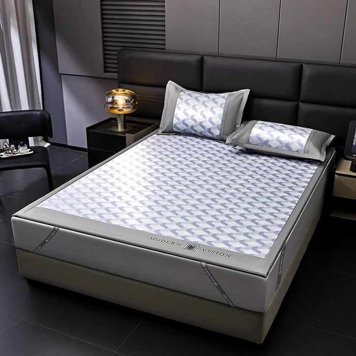 91家纺网 家纺一手货源 找家纺 全季家居 2025新款5A抗菌3D立体冰柔凉感冰丝席 菱形-天蓝 床席款