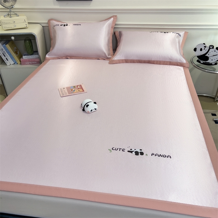 91家纺网 家纺一手货源 找家纺 （总）星座家纺 2025新款600D熊猫烫画冰丝凉席三件套