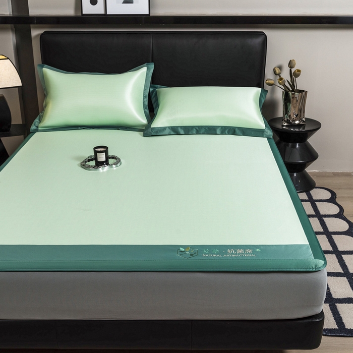 91家纺网 家纺一手货源 找家纺 全季家居 2025新款5A加厚加密艾草碳光席冰丝席 床笠-水绿