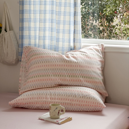 塔塔家居   2025新款全棉纯棉双层纱枕套单品单枕套枕套单件 多彩