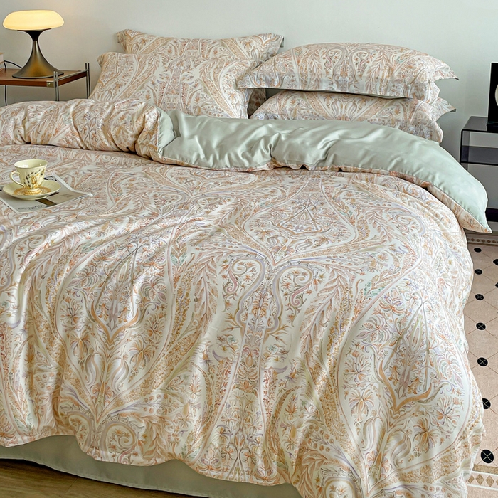 91家纺网 家纺一手货源 找家纺 棉生活家纺 2025新款天丝莱赛尔印花四件套 莉格西塔