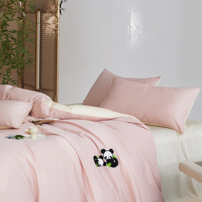 91家纺网 家纺一手货源 找家纺 金奇达家纺 2025新款竹玉清丝四件套-墨隐竹笙【标准号全网控价（折后券后）不低于228元】 墨隐竹笙-粉