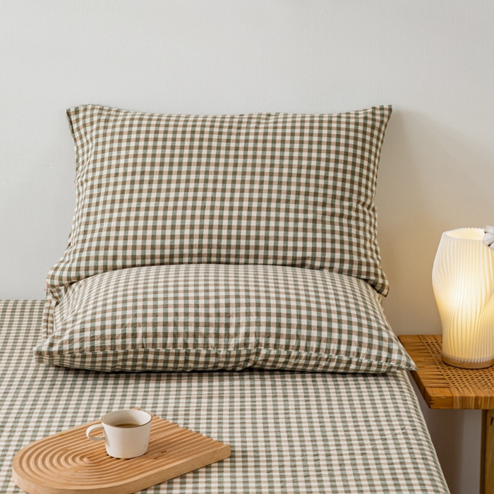 91家纺网 家纺一手货源 找家纺 2025新款A类色织水洗棉单被套 绿小格