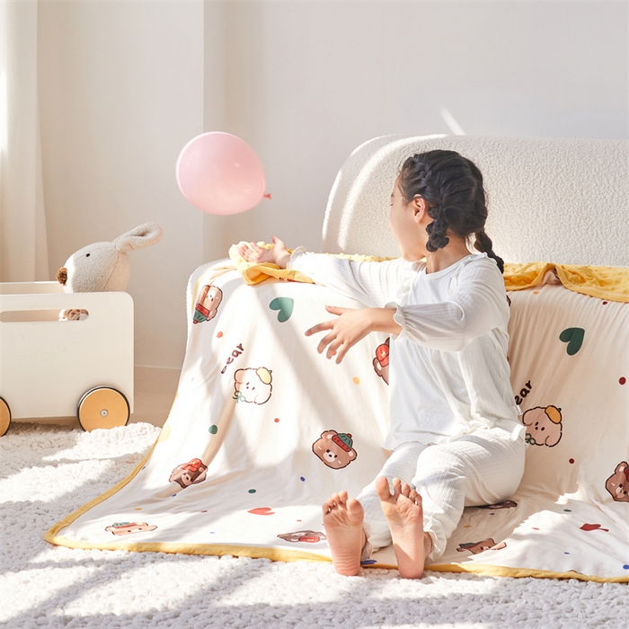 91家纺网 家纺一手货源 找家纺 （总）艾佳宝贝 2025新款A类针织豆豆儿童多功能宿舍午睡安抚盖毯
