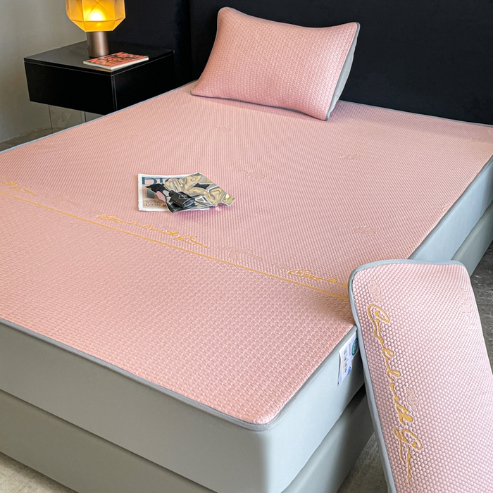 91家纺网 家纺一手货源 找家纺 （总）2025新款提花冰豆豆凉席床笠床席三件套幸运草系列