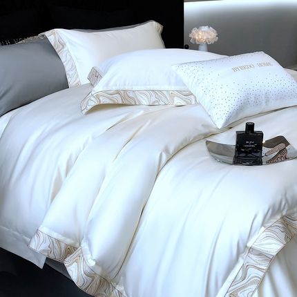 馨蕊家居 2025新款100s高奢典藏简约全棉系列四件套-棉水漾 水漾-月光白