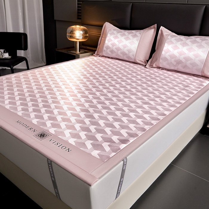 91家纺网 家纺一手货源 找家纺 全季家居 2025新款5A抗菌3D立体冰柔凉感冰丝席 菱形-淡粉 床席款