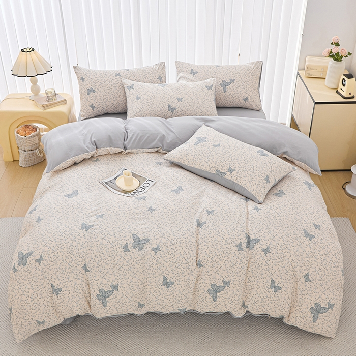 91家纺网 家纺一手货源 找家纺 蕾诺家纺 2025新款直播新款A类有氧提花云纱棉圆角吊边工艺四件套学生三件套 翩翩起舞