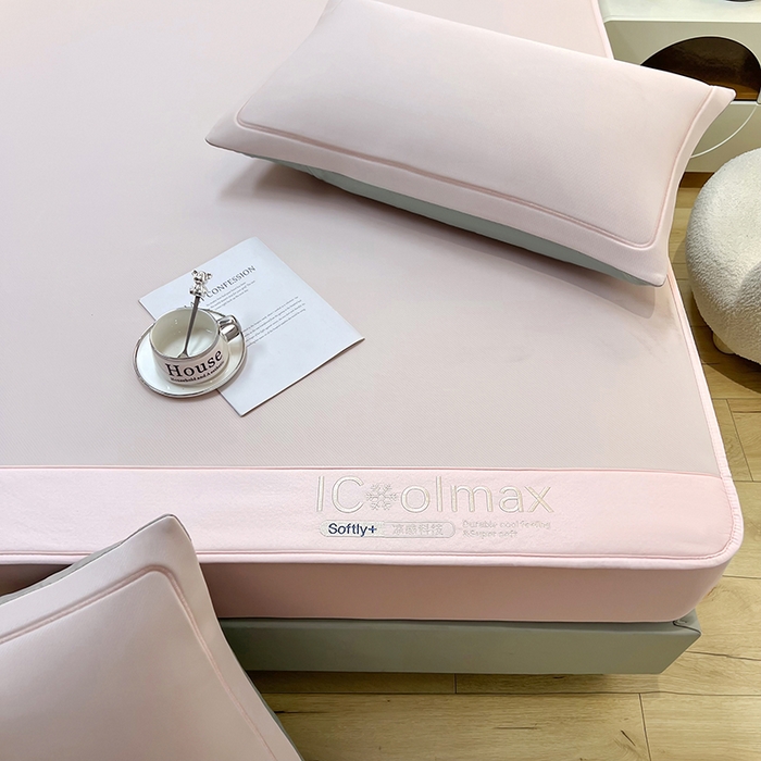 91家纺网 家纺一手货源 找家纺 全季家居 2025新款5A抗菌ICE系列凉感冰丝席 淡粉 床笠款