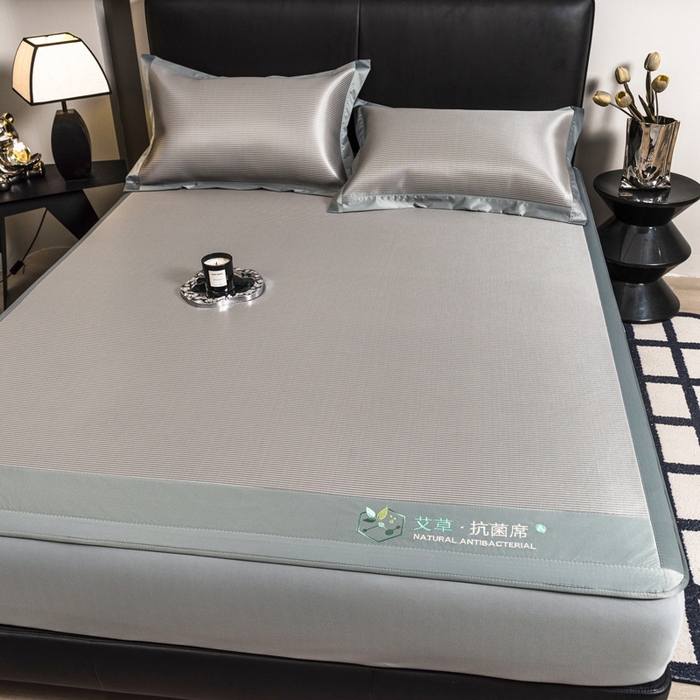 91家纺网 家纺一手货源 找家纺 全季家居 2025新款5A加厚加密艾草碳光席冰丝席 床笠-浅灰