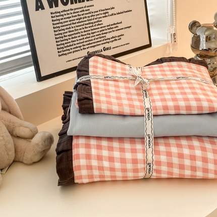 凯洛奇 2025新款1法式小清新蕾丝花边水洗棉四件套-风格二【提供买家秀】 皱皱纱花边-粉小格