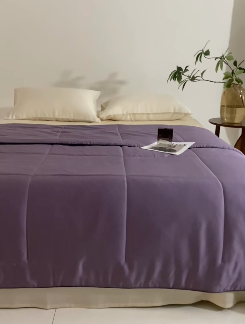 91家纺网 家纺一手货源 找家纺 朵美 2025新款60支天丝纯色夏被被子被芯 烟紫