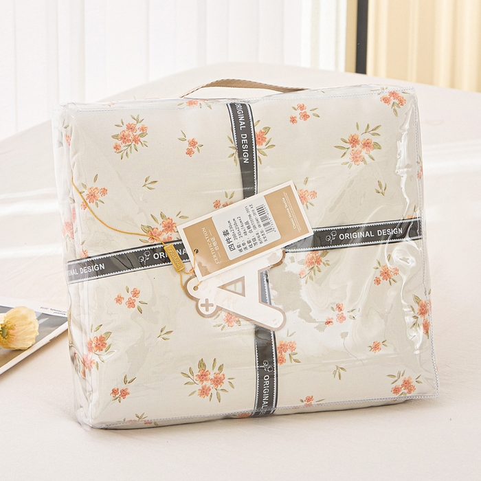 91家纺网 家纺一手货源 找家纺 蕾诺家纺 2025新款直播新款A类有氧提花云纱棉圆角吊边工艺四件套学生三件套 金桂花开