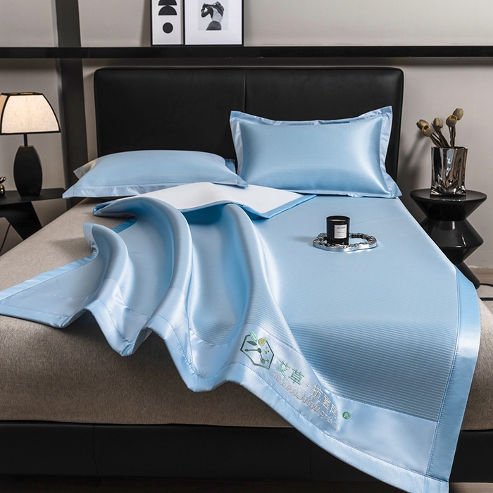 91家纺网 家纺一手货源 找家纺 全季家居 2025新款5A加厚加密艾草碳光席冰丝席 床席-雾蓝