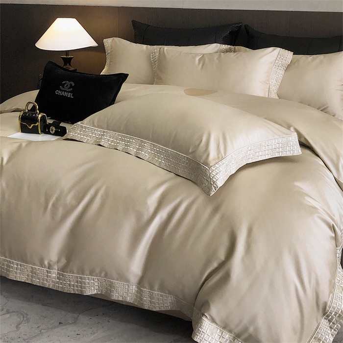 91家纺网 家纺一手货源 找家纺 保罗圣迪奥 2025新款简约款全棉长绒棉四件套—星阑 星阑-香槟金