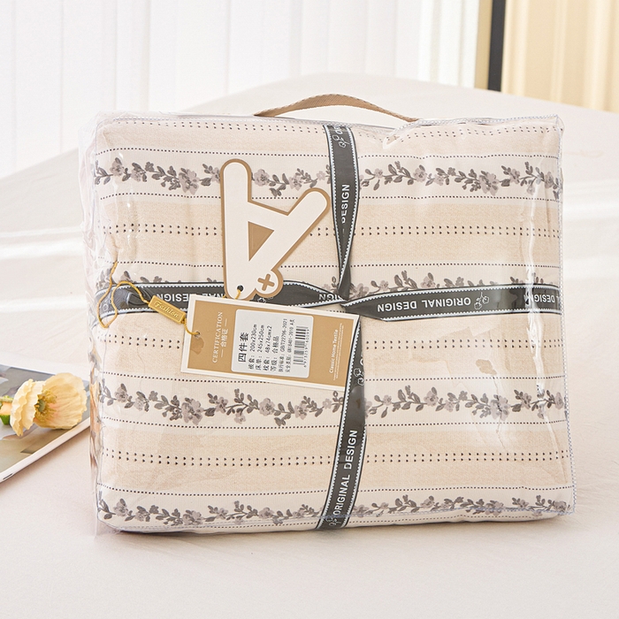 91家纺网 家纺一手货源 找家纺 蕾诺家纺 2025新款直播新款A类有氧提花云纱棉圆角吊边工艺四件套学生三件套 摩卡