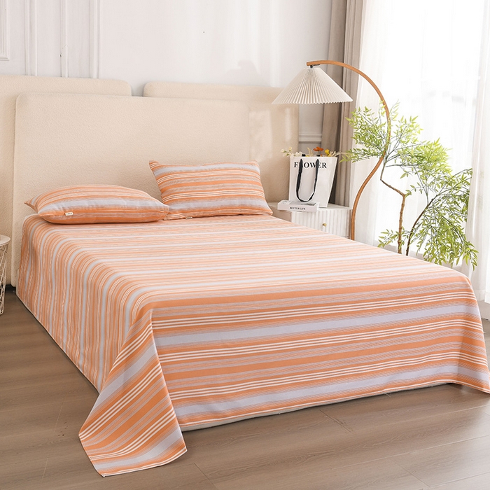 91家纺网 家纺一手货源 找家纺 红日子纺织品 2025新款艾草老粗布床单印花凉席三件套 条纹控-粉