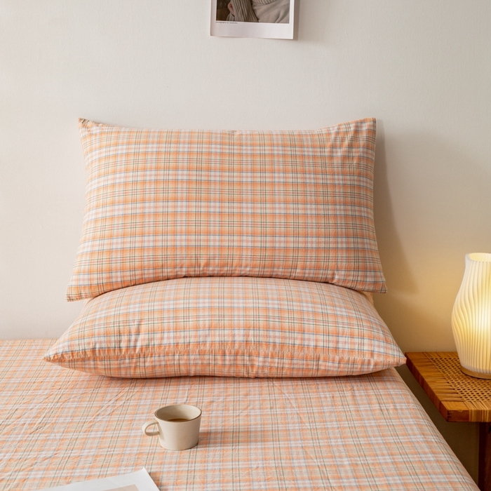 91家纺网 家纺一手货源 找家纺 2025新款A类色织水洗棉单被套 凯利桔