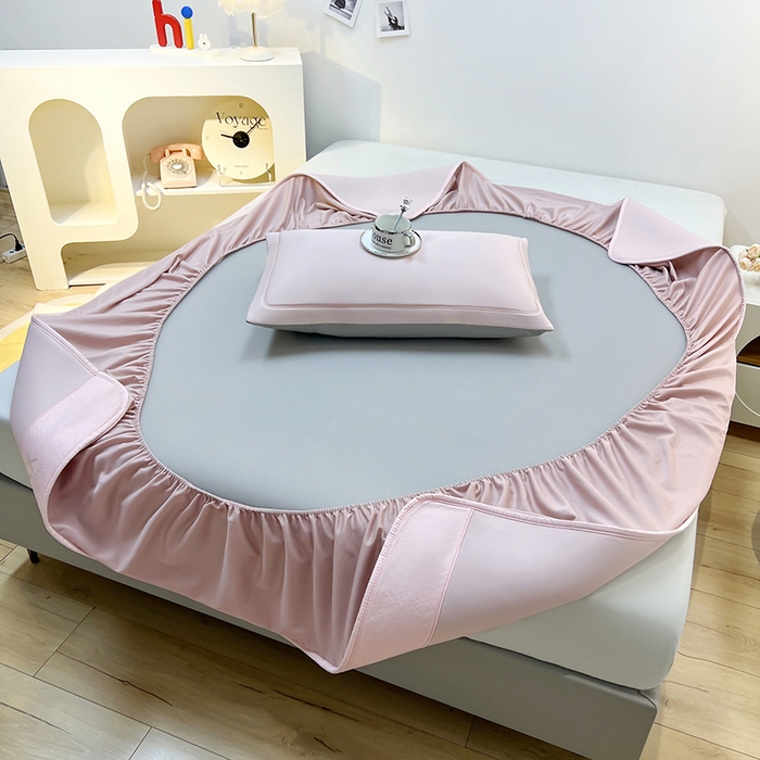 91家纺网 家纺一手货源 找家纺 全季家居 2025新款5A抗菌ICE系列凉感冰丝席 淡粉 床笠款