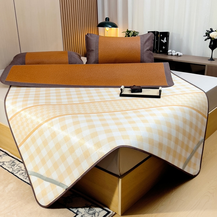 91家纺网 家纺一手货源 找家纺 梵赫 2025新款夏季成人凉感藤席凉席 简约-黄格