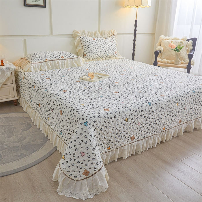 91家纺网 家纺一手货源 找家纺 恒爱家纺 2025新款全棉纯棉韩版印花床盖三件套 泡泡熊