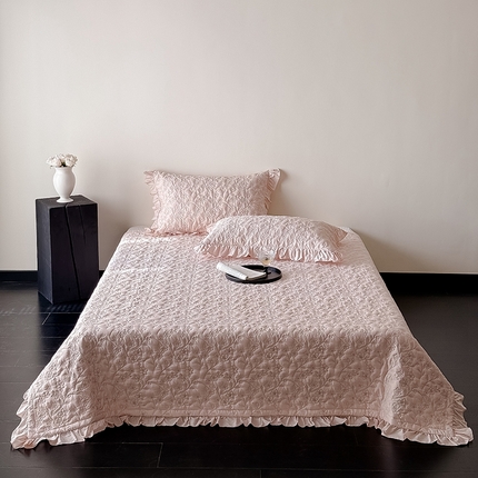 佳汐蓝家纺2025春夏新品60天丝夹棉床盖多用 素客-桃喜粉