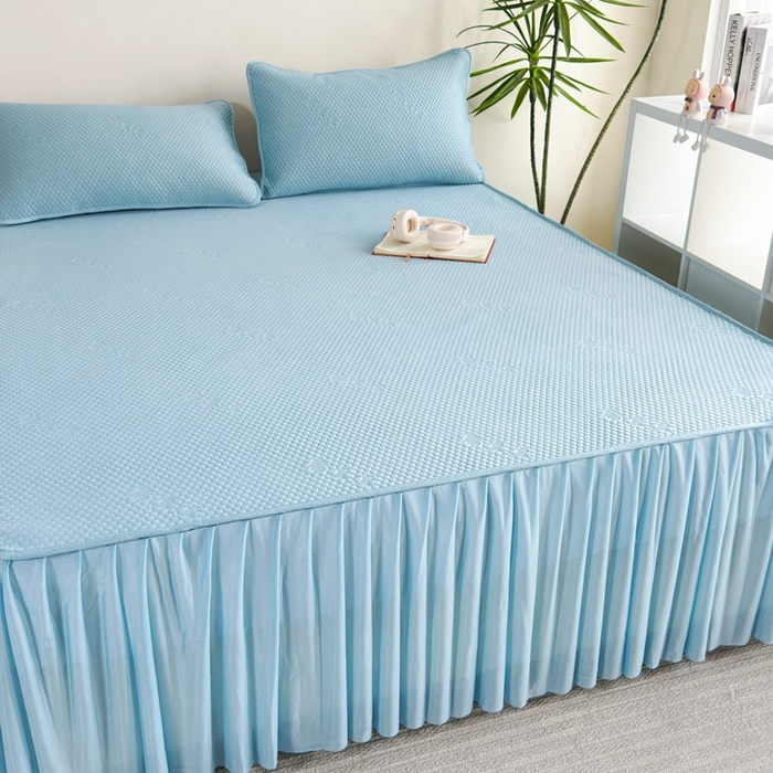 91家纺网 家纺一手货源 找家纺 许林2025新款凉豆豆床裙 北欧蓝