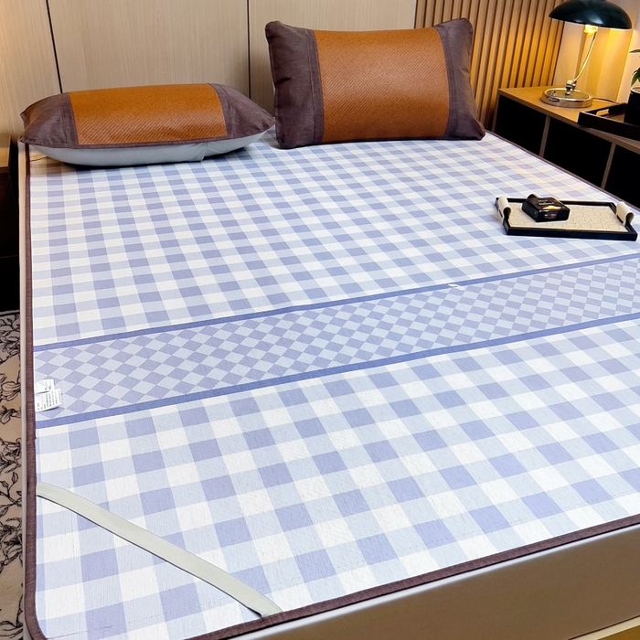 91家纺网 家纺一手货源 找家纺 梵赫 2025新款夏季成人凉感藤席凉席 简约-紫蓝格