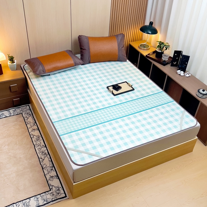 91家纺网 家纺一手货源 找家纺 梵赫 2025新款夏季成人凉感藤席凉席 简约-绿格