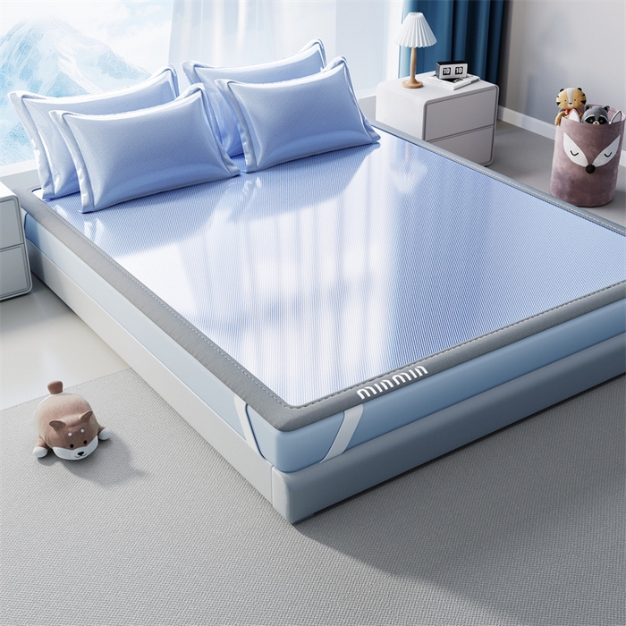 91家纺网 家纺一手货源 找家纺 星座家纺 2025新款斜纹冰丝凉席三件套-绣花款 冰山蓝