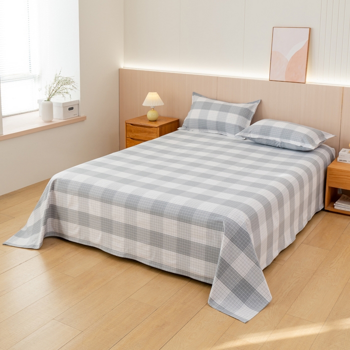 91家纺网 家纺一手货源 找家纺 居美良品 2025新款A类传统非遗手工粗布凉席三件套100%全棉色织床单 素雅-灰格