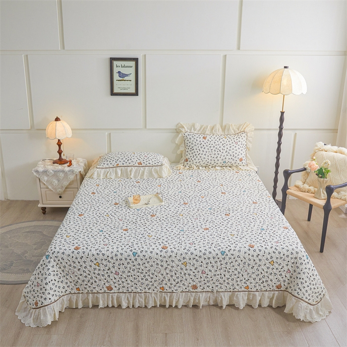 91家纺网 家纺一手货源 找家纺 恒爱家纺 2025新款全棉纯棉韩版印花床盖三件套 泡泡熊