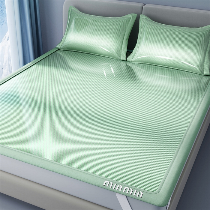 91家纺网 家纺一手货源 找家纺 星座家纺 2025新款斜纹冰丝凉席三件套-绣花款 柠檬绿