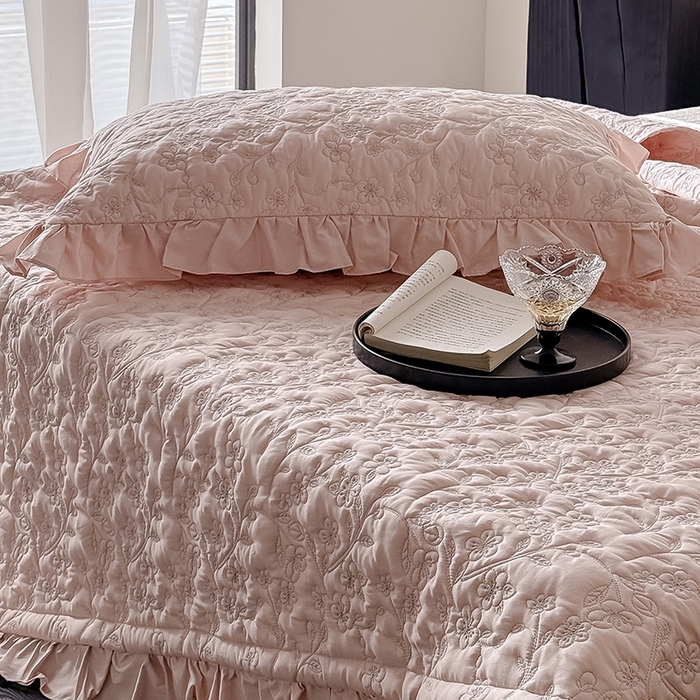 91家纺网 家纺一手货源 找家纺 佳汐蓝家纺2025春夏新品60天丝夹棉床盖多用 素客-桃喜粉