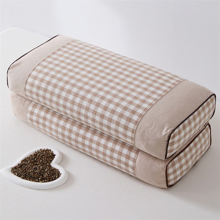 91家纺网 家纺一手货源 找家纺 大熊2025新款全棉水洗棉色织荞麦枕 宫廷荞麦枕-咖20*50*9cm