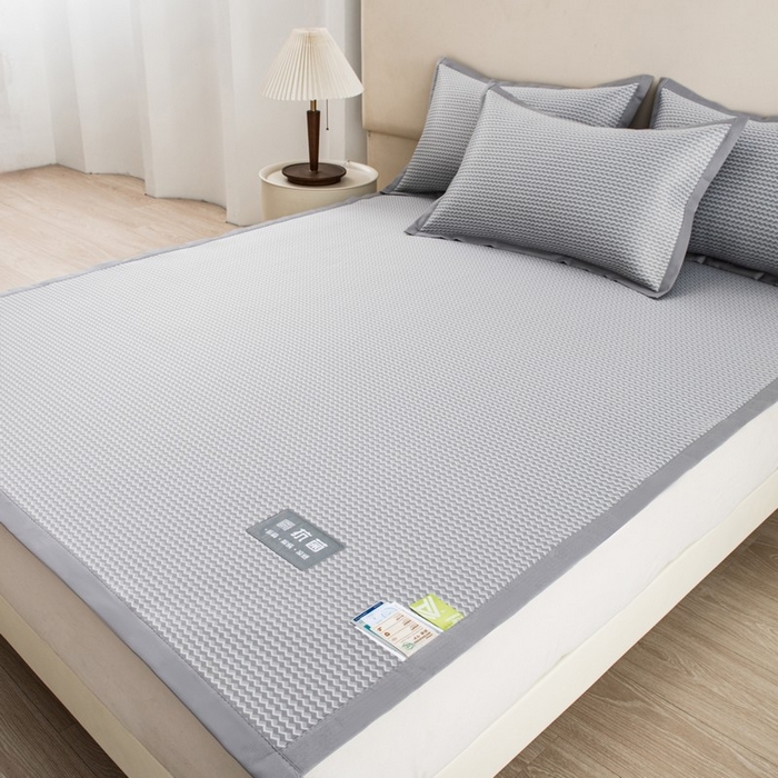 91家纺网 家纺一手货源 找家纺 尚品凤凰 2025新款凉感冰丝席三件套 抗菌波浪纹-灰