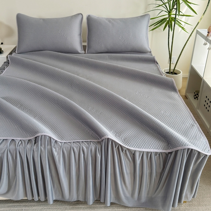 91家纺网 家纺一手货源 找家纺 许林2025新款凉豆豆床裙 北欧灰