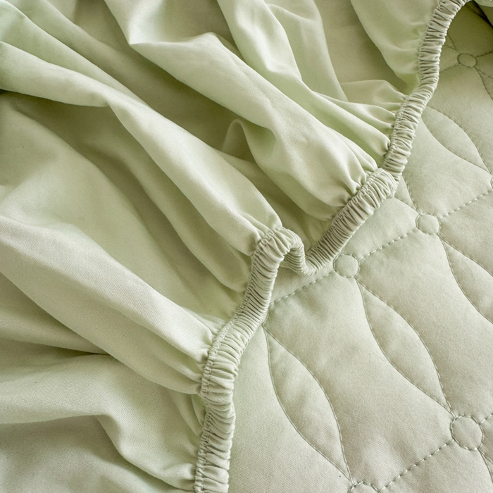 91家纺网 家纺一手货源 找家纺 云雀 2025新款A类加棉刺绣棉花床笠+盖毯 棉花床笠-豆绿