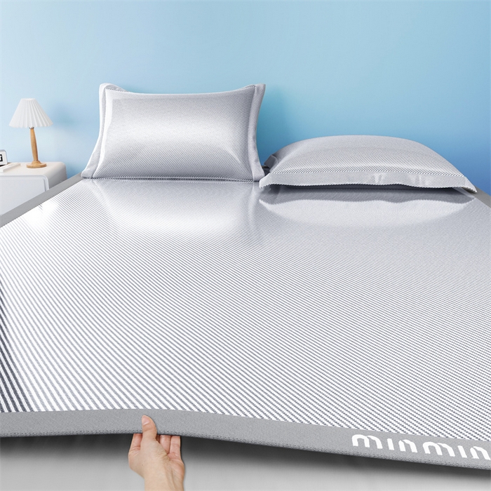 91家纺网 家纺一手货源 找家纺 星座家纺 2025新款斜纹冰丝凉席三件套-绣花款 雪花灰