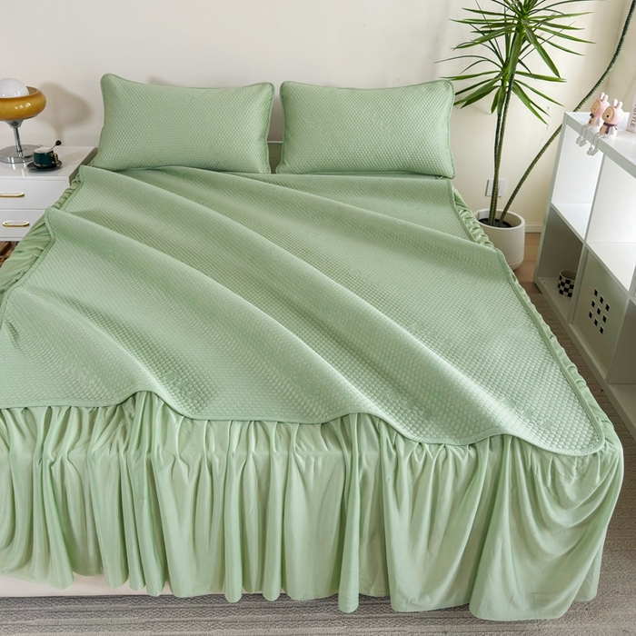 91家纺网 家纺一手货源 找家纺 许林2025新款凉豆豆床裙 北欧绿