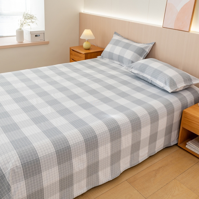 91家纺网 家纺一手货源 找家纺 居美良品 2025新款A类传统非遗手工粗布凉席三件套100%全棉色织床单 素雅-灰格