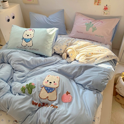 91家纺网 家纺一手货源 找家纺 （总）茉礼 2025新款云朵棉毛巾绣印花四件套