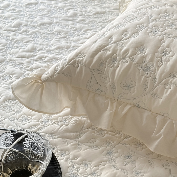 91家纺网 家纺一手货源 找家纺 佳汐蓝家纺2025春夏新品60天丝夹棉床盖多用 素客-奶油白