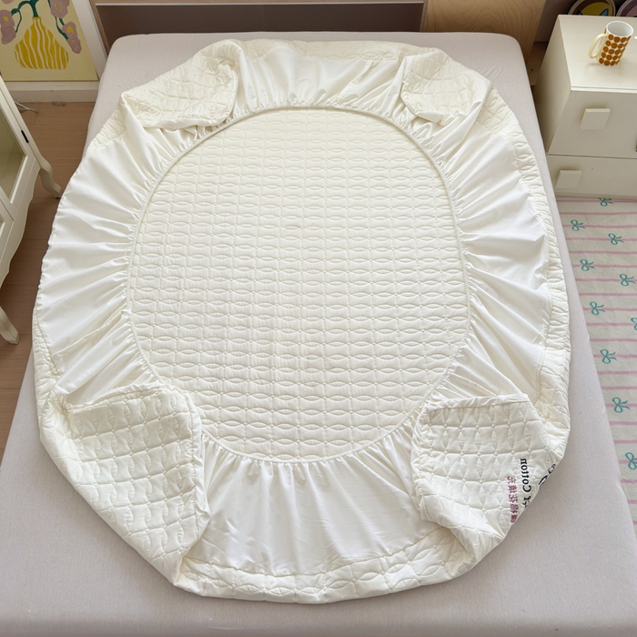 91家纺网 家纺一手货源 找家纺 云雀 2025新款A类加棉刺绣棉花床笠+盖毯 棉花床笠-米白