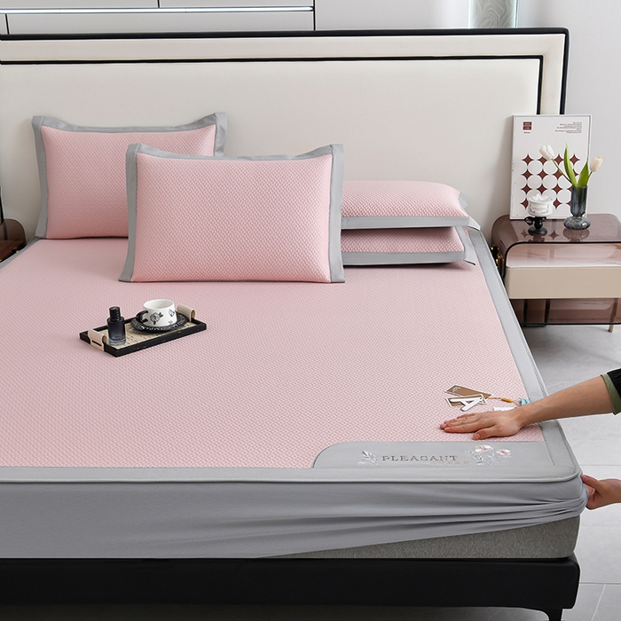 91家纺网 家纺一手货源 找家纺 小牛席业 2025新款3D按摩-鲜花清凉豆豆席系列（床笠款） 粉色